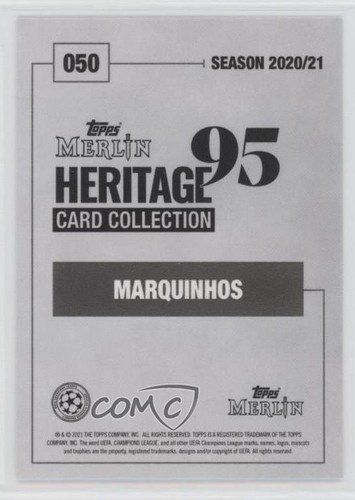 2020-21 Topps Merlin's Heritage 95 UCL Black & White 51/99 Marquinhos #050 0r9h - Picture 2 of 3