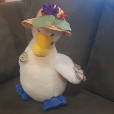 Vintage 1989 GUND LUCEY GOOSE Plush In Straw Bonnet For Easter Tagged LN 12"