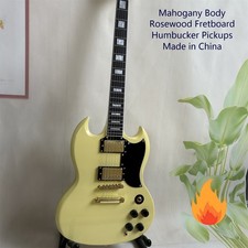 Brand New Cream SG Electric Guitar:Gold Parts Fixed Bridge US Shipping