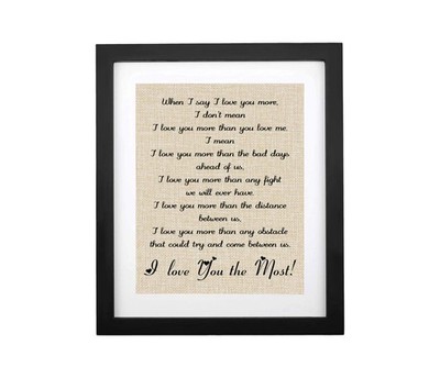 I Love You The Most Burlap Print With Frame, Wedding & Anniversary Decoration...