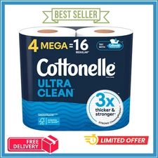 Cottonelle Ultra Clean Toilet Paper 4 Mega Rolls 16 Regular –3×Thicker  Stronger