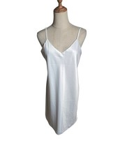 LeRose White Satin Bridal Slip Dress Nightiewith Spaghetti Straps