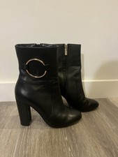 Jasper Conran Black Leather Boots size 4 Heels Ankle Gold Hardware