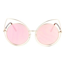 Gafas de sol retro SA106 para mujer con borde de alambre ojo de gato lente circular redonda