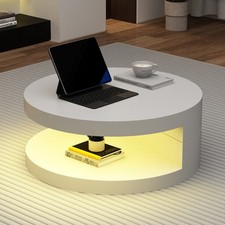 Modern Rotating Coffee Table with LED Lighting, Side End Table 70x70cm, White