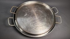 Juego de plancha comal cóncava redonda de acero inoxidable de 22" y sartén de parrilla pesada de 20"