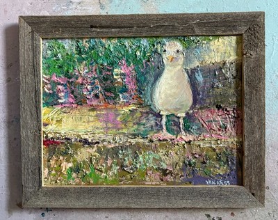 Bird on a Perch, 17''x13'', Oil Painting, Art, Framed, by Van Ness