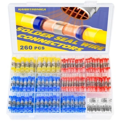 HAISSTRONICA 260PCS Waterproof Heat Shrink Wire Connectors Self Solder Marine & Stereo