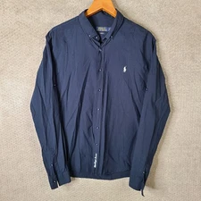 Polo Ralph Lauren Shirt Mens XXL Blue Slim Fit Navy Button Down White Pony