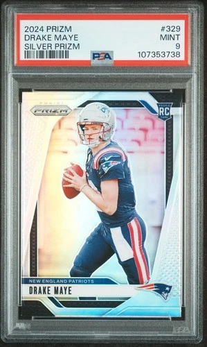 Drake Maye 2024 Panini Prizm Silver Prizm  Rookie Card RC PSA 9 #329 Patriots