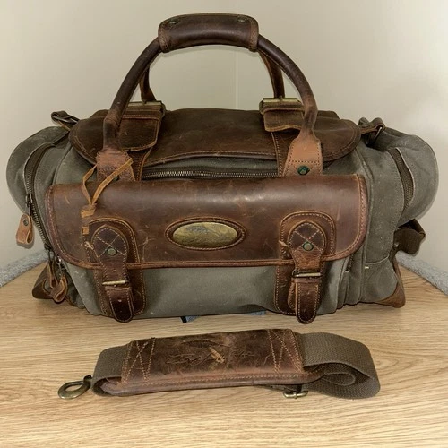 VTG Bob Timberlake Green Canvas Brown Leather Duffel Bag 22" Luggage