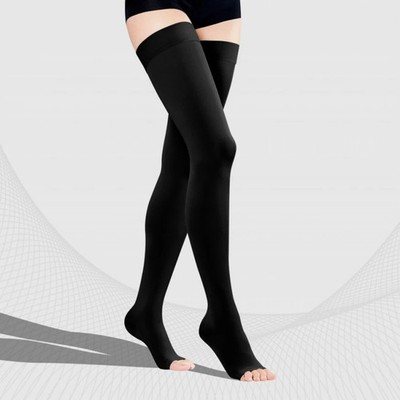 Tonus Elast Thigh-High, Open-Toe Class II Medical Compression Stockings XL Black