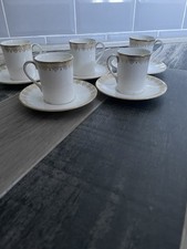 SET OF 5 ROYAL DOULTON GOLD LACE WHITE COFFEE CANS CUPS DEMITASSE ESPRESSO SET