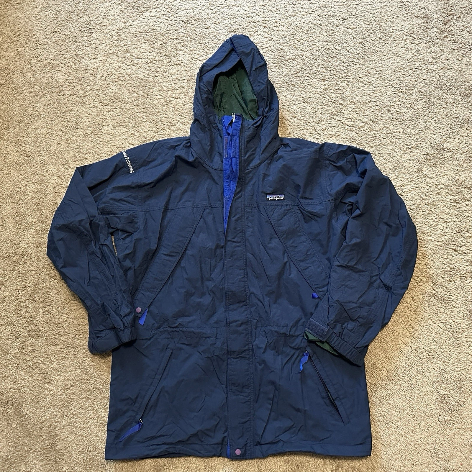 Vintage Patagonia Jacket Mens Medium Full Zip Hooded Parka Outdoor Hiking Blue