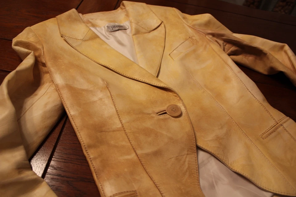 Jitrois Париж винтажный из овчины кожи на заказ куртка желтый маленький свет пятна - Изображение 3 из 4