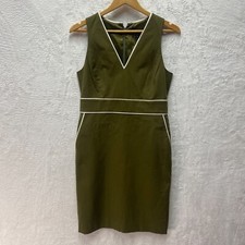 J.Crew Piped Sheath Dress Women's 6 Olive Green Cotton Lined Sleeveless V-Neck