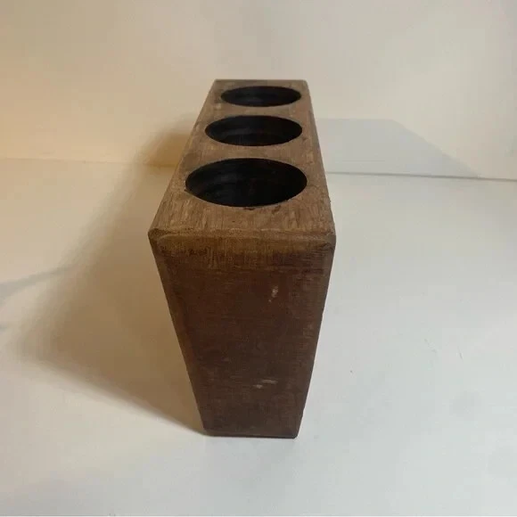 Rustic 3 Hole Wooden Sugar Mold Candle Vase Holder - Image 3 of 4