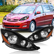 For 2006-2010 Toyota Sienna Halogen Black Headlights Headlamps Assembly Lhrh