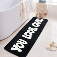 You Look Good Runner Black and White Bathroom Rug Long Bath Mat Funny Bathroo...