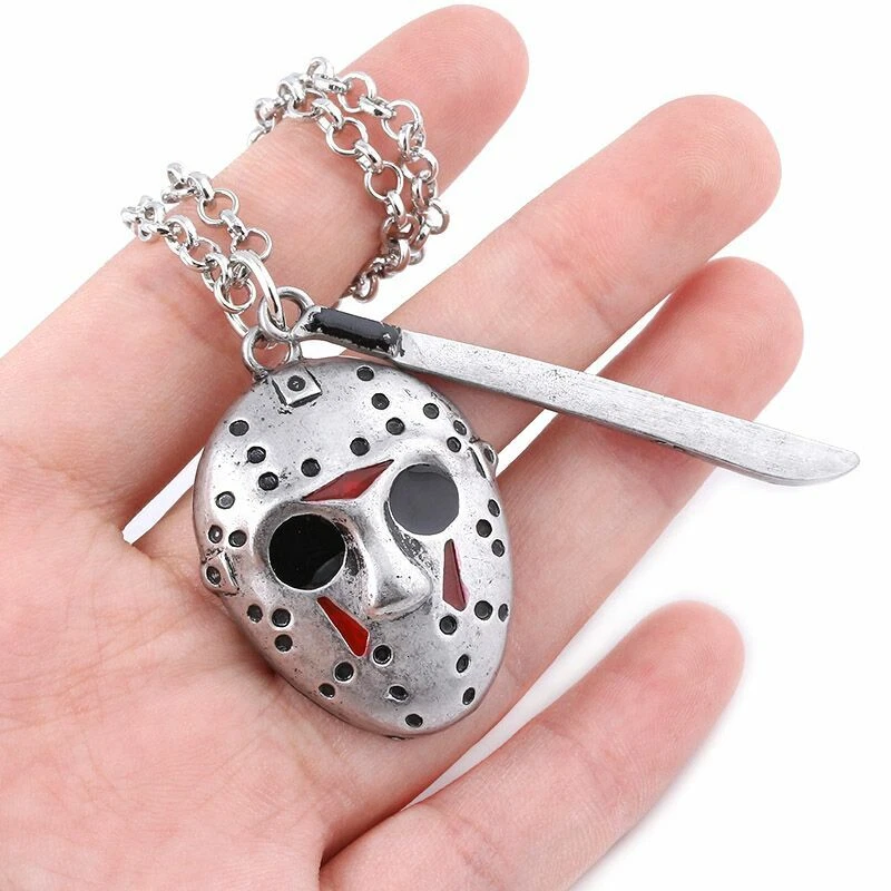 Friday The 13th Jason Voorhees Mask Machete Pendant Necklace Keychain Keyring