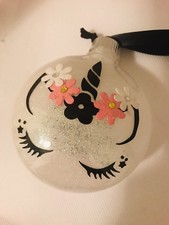 Unicorn Christmas Ornament Holiday Gift Horses Flowers Tree Hanging Glitter