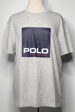 $65 Polo RALPH LAUREN Mens MEDIUM T Shirt Grey Graphic TEE Blue Box RED Logo PRL