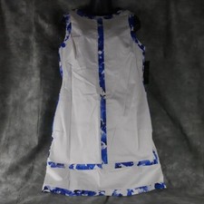NWT LAUREN Ralph Lauren WHITE W/BLUE FLORAL TRIM DRESS $134 Size 14 S1E1