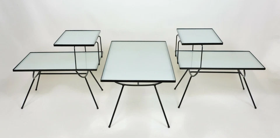Set of Mid-Century Modern Nelson Style Iron and Glass Tables by Frank and Son - Image 4 of 4