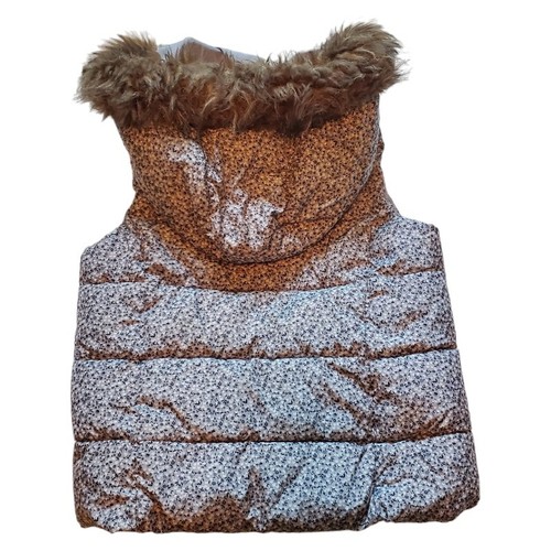 GAP Kids Floral Puffer Vest Faux Fur Hooded Sleeveless Jacket Girl Size XL - Picture 6 of 17
