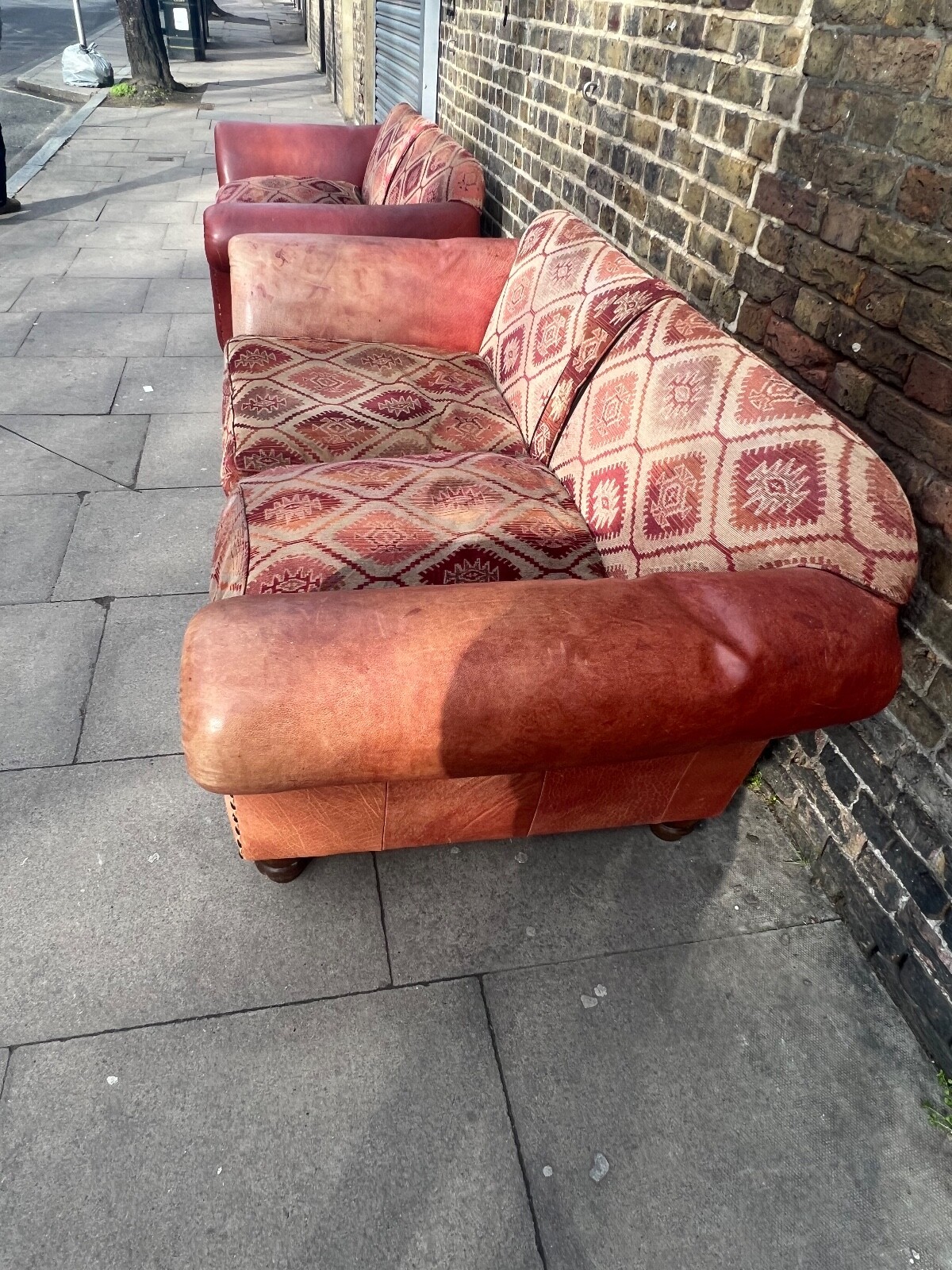 Pair of Tetrad Eastwood 3Seater Sofas Buffalo Leather & Fabric Set