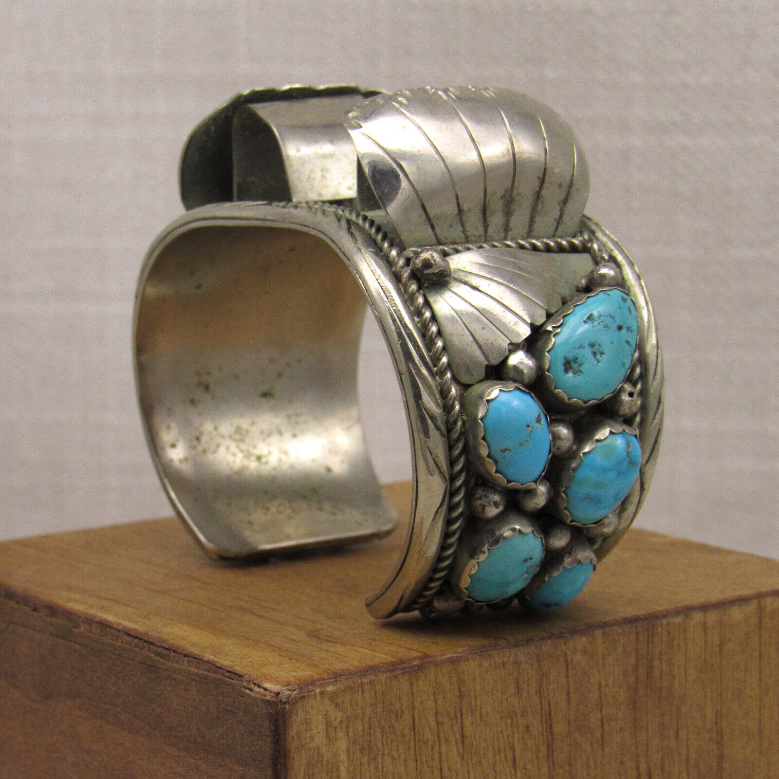 Silver Tone and Turquoise Men's Watch Cuff Bracel… - image 6