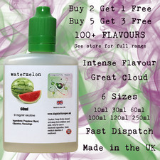 WATERMELON - E Liquid Vape Juice eliquid Max VG Cloud Chaser 0mg - UK MADE