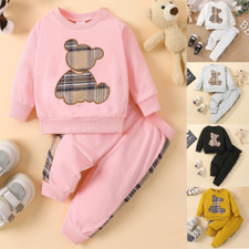 Newborn Baby Boys Girls Bear Sweatshirt Tops Pants Kids Clothes Outfit Set 0-24M