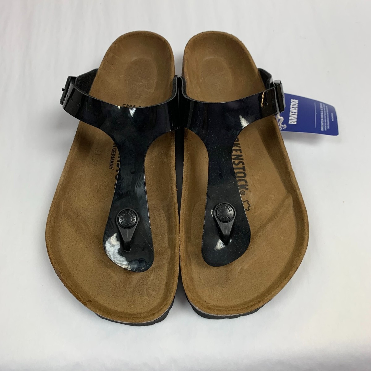 Birkenstock New w/ Box Gizeh Patent Black Birko Flor Patent