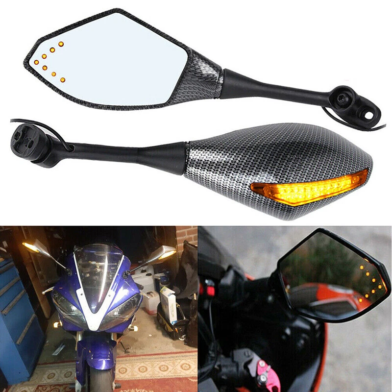 For Honda CBR 600 F3 F4 Motorcycle Rearview Mirrors LED Turn light Carbon Black — 第 2/4 张图片