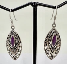 SC SILVER CLOUD STERLING 925 SUGILITE DANGLE DROP EARRINGS (T398)