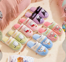 Sanrio Hello Kitty Plush Slippers Kuromi My Melody Warm Winter Indoor Slippers