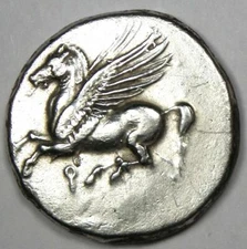 Greek Corinth AR Stater Coin (345-307 BC) Pegasus and Athena - Good VF / XF