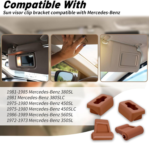 1078110141 Brown Sun Visor Clips Fits 1972-1989 Mercedes Benz R107 SL 280/300SL - Picture 2 of 8