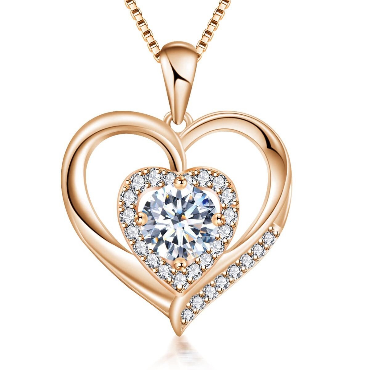 14k Rose Gold Plated 925 Sterling Silver Heart Necklaces Gifts for