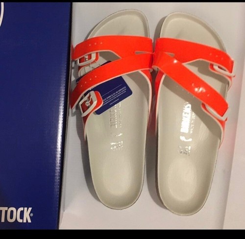 Birkenstock NWB Neon Orange Patent Yao Birko-Flor NIB. 41