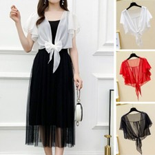 Top Ritagliato Bolero Tie Up In Chiffon A Maniche Corte Per Donne