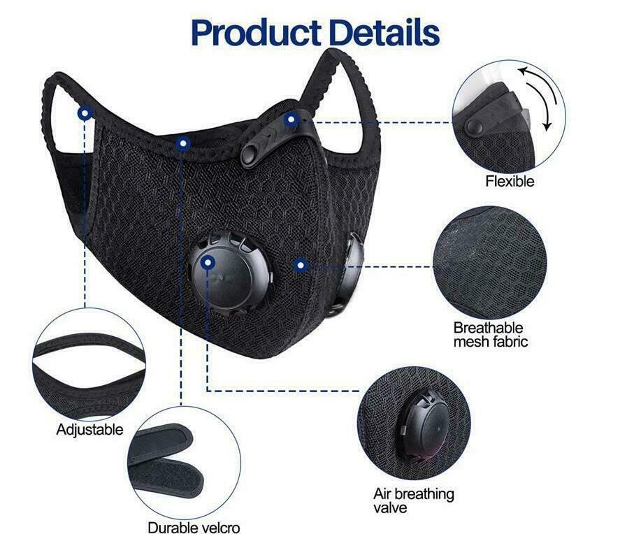 Maschera Viso Ciclismo Con Filtri A Carbone Attivo – 1 Mascherina + 10 Filtri – Riusabile