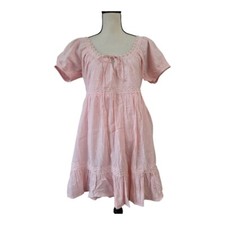 LULU'S Pink So Darling Dotted Short Sleeve Mini Dress Women Size M New Cotton