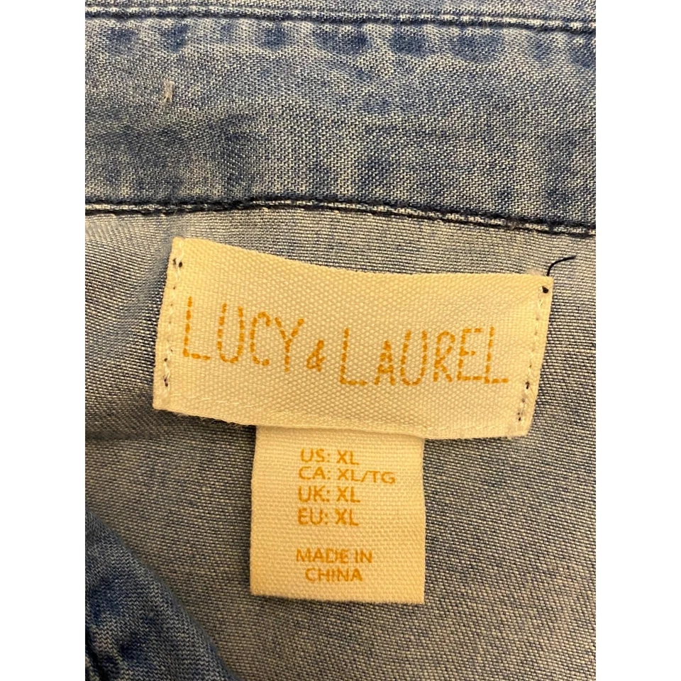 Lucy & Laurel Women's Blue XL Shirt Chambray Popover Top Y2K Casual Comfy Work - Image 3 of 4