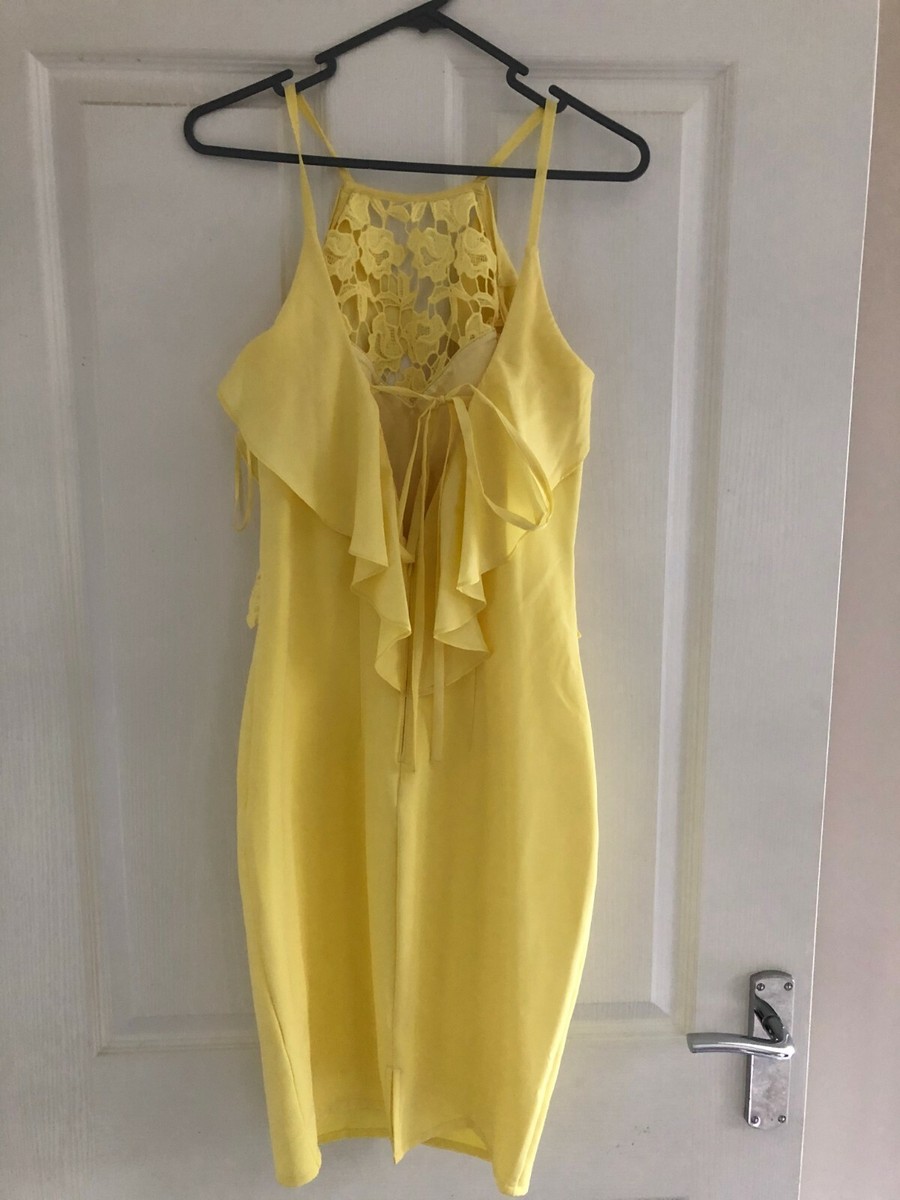LIPSY YELLOW RUFFLE DRESS WITH LACE DETAILING SIZE 10 NEVER WORN | eBay UK