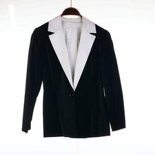 Vintage Black velvet Tux Jacket White Lapels 10