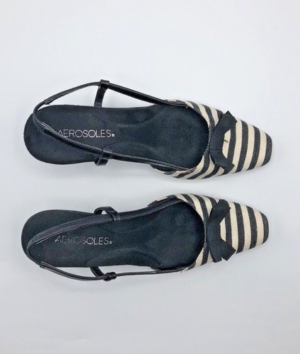 Aerosoles Cheer Up Women Black White Stripe Slingback Heel Shoe US 6M Pre Owned - Picture 2 of 12