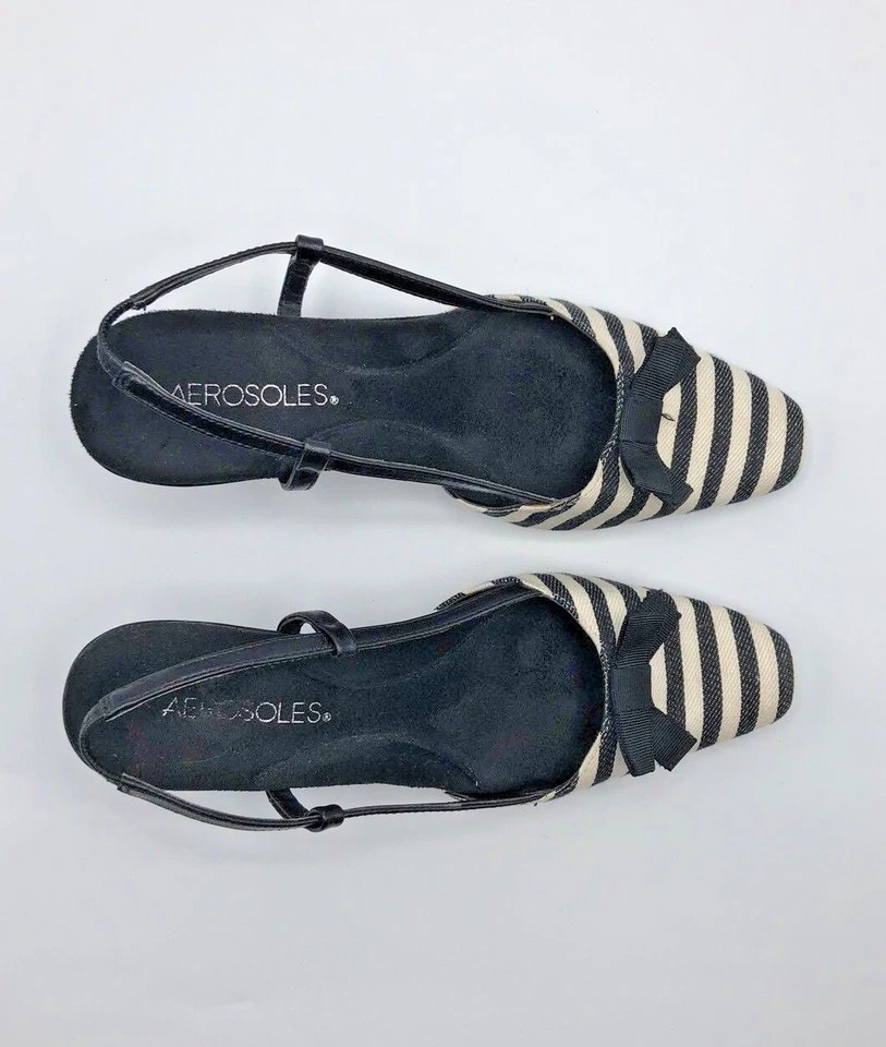 Zapato Aerosoles Cheer Up Mujer Negro Blanco Rayas Tacón Eslinga EE. UU. 6M Usado Foto 2 de 4