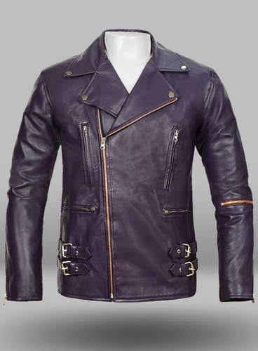 Veste en cuir violet homme DESIGNER neuve 100% véritable peau d'agneau causale SlimFitJacket